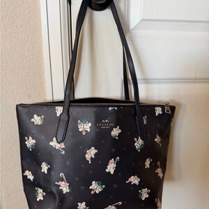 Coach Black Tote with Festive Snowman Design